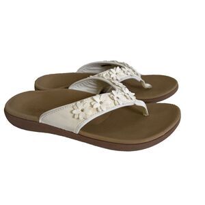 Spenco Size 9 D Wide Womens Orthotic White flowers Daisy Flip-flop Thong Sandals